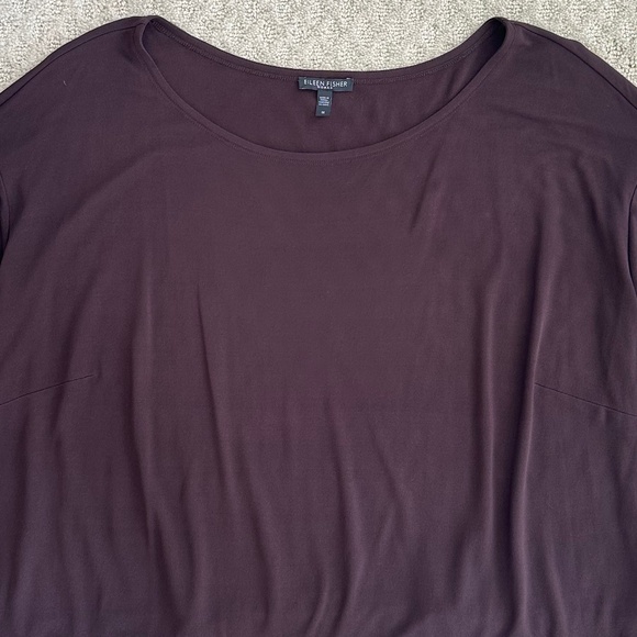 Eileen Fisher Long Sleeve Silk Tunic Top Sheer Hem Brown 1X Relaxed Flowy Casual - Picture 2 of 12